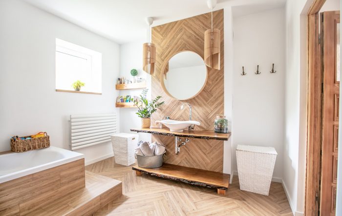 Pared de madera baño